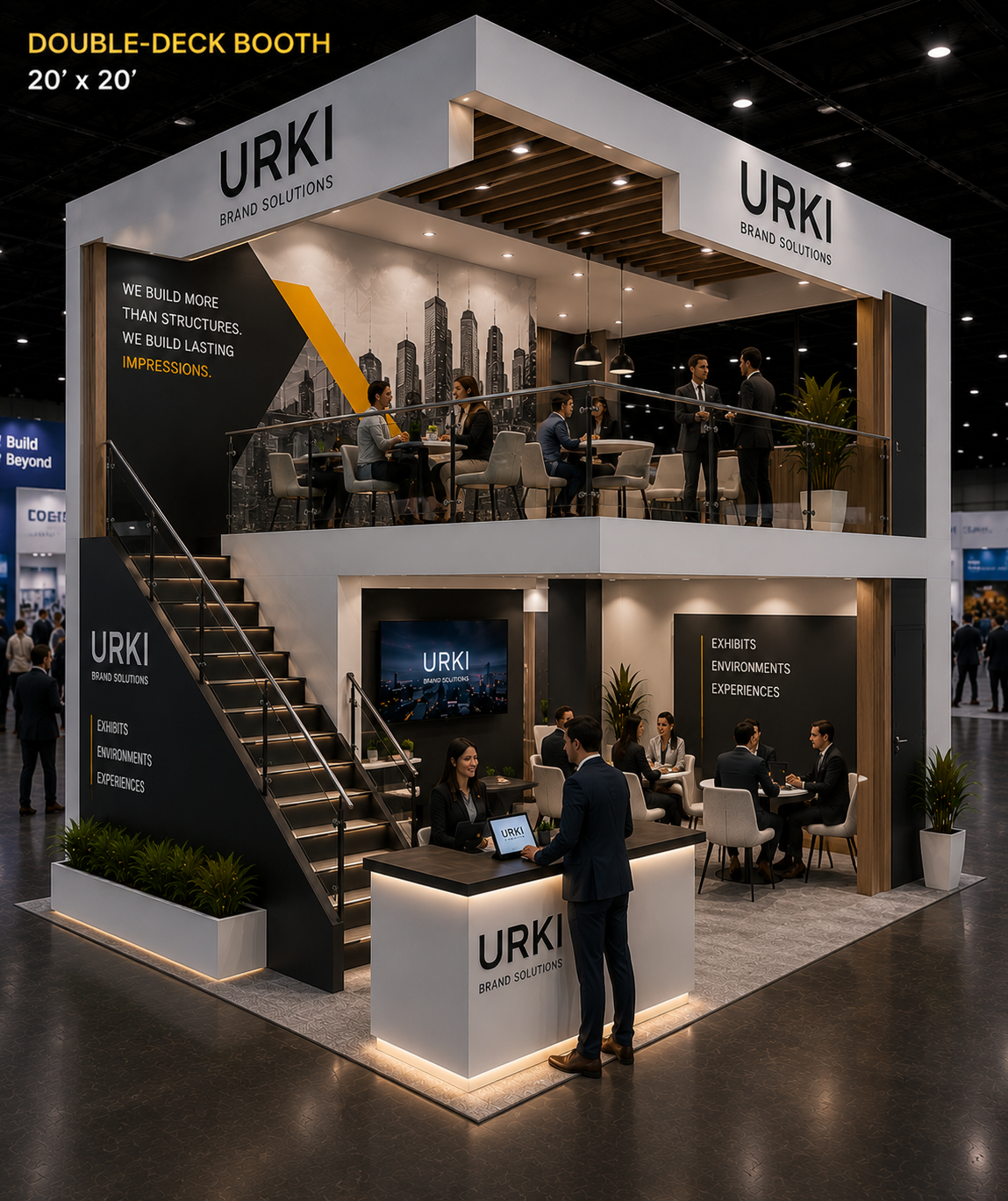 Double-deck trade show booth, 20' x 20'