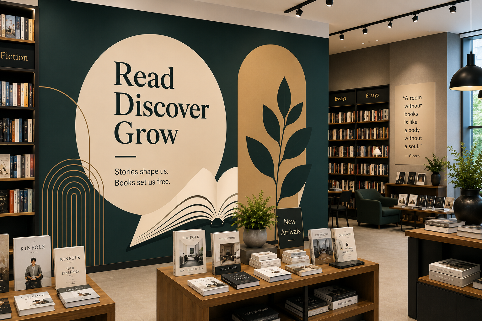 Bookstore feature wall wrapped in custom printed vinyl