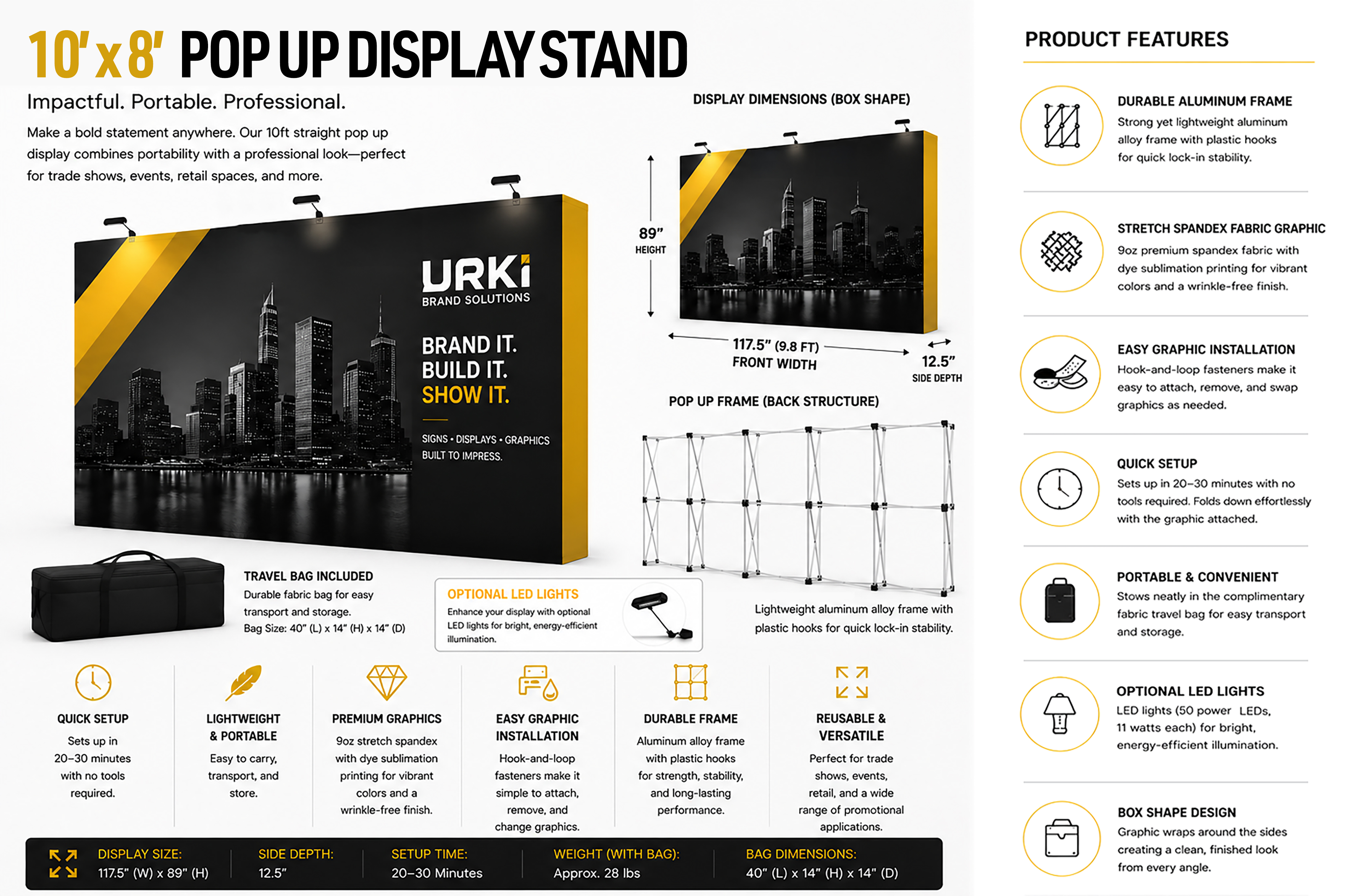 10ft x 8ft pop-up display stand, box-shape tension-fabric graphic