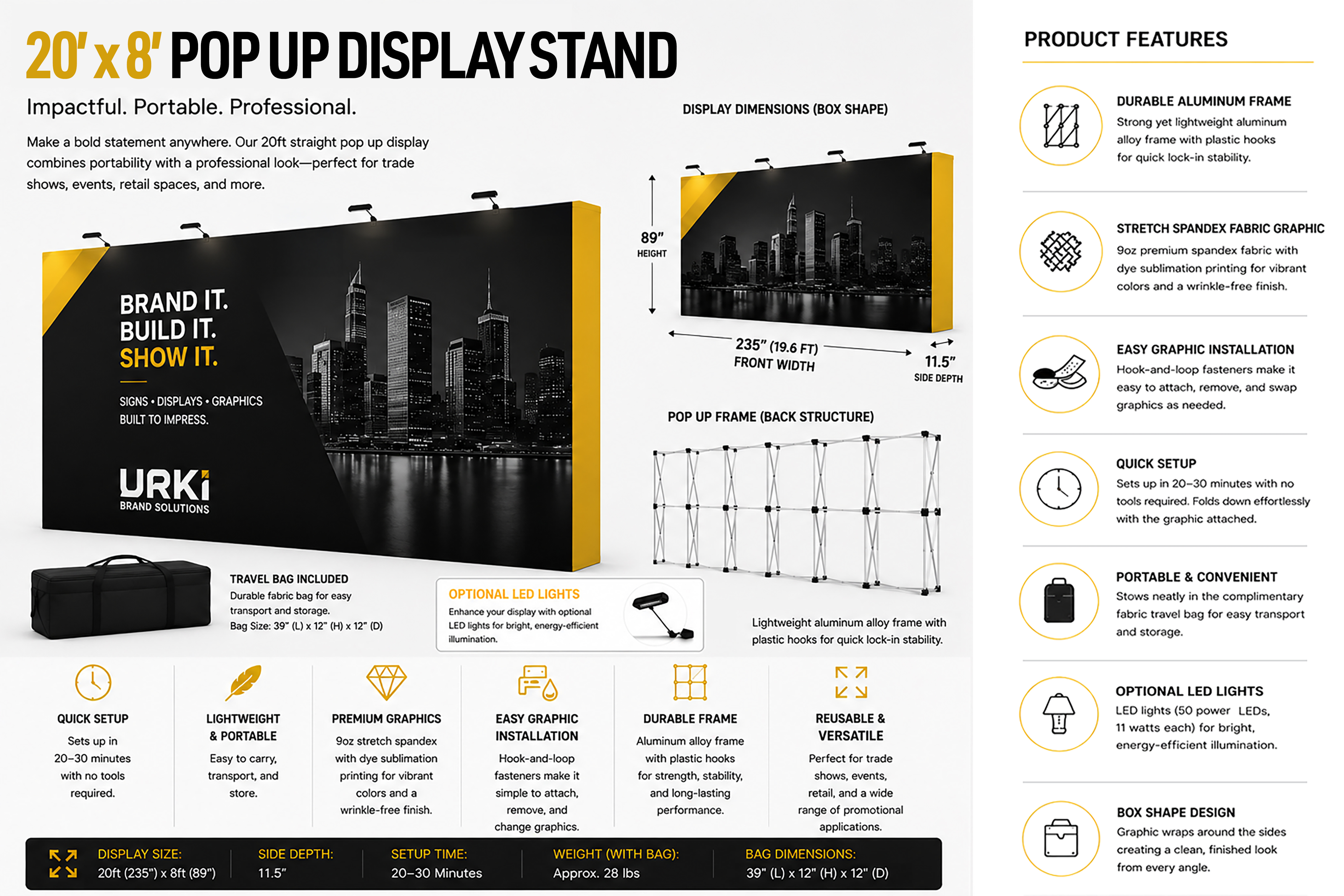 20ft x 8ft pop-up display stand, box-shape tension-fabric graphic