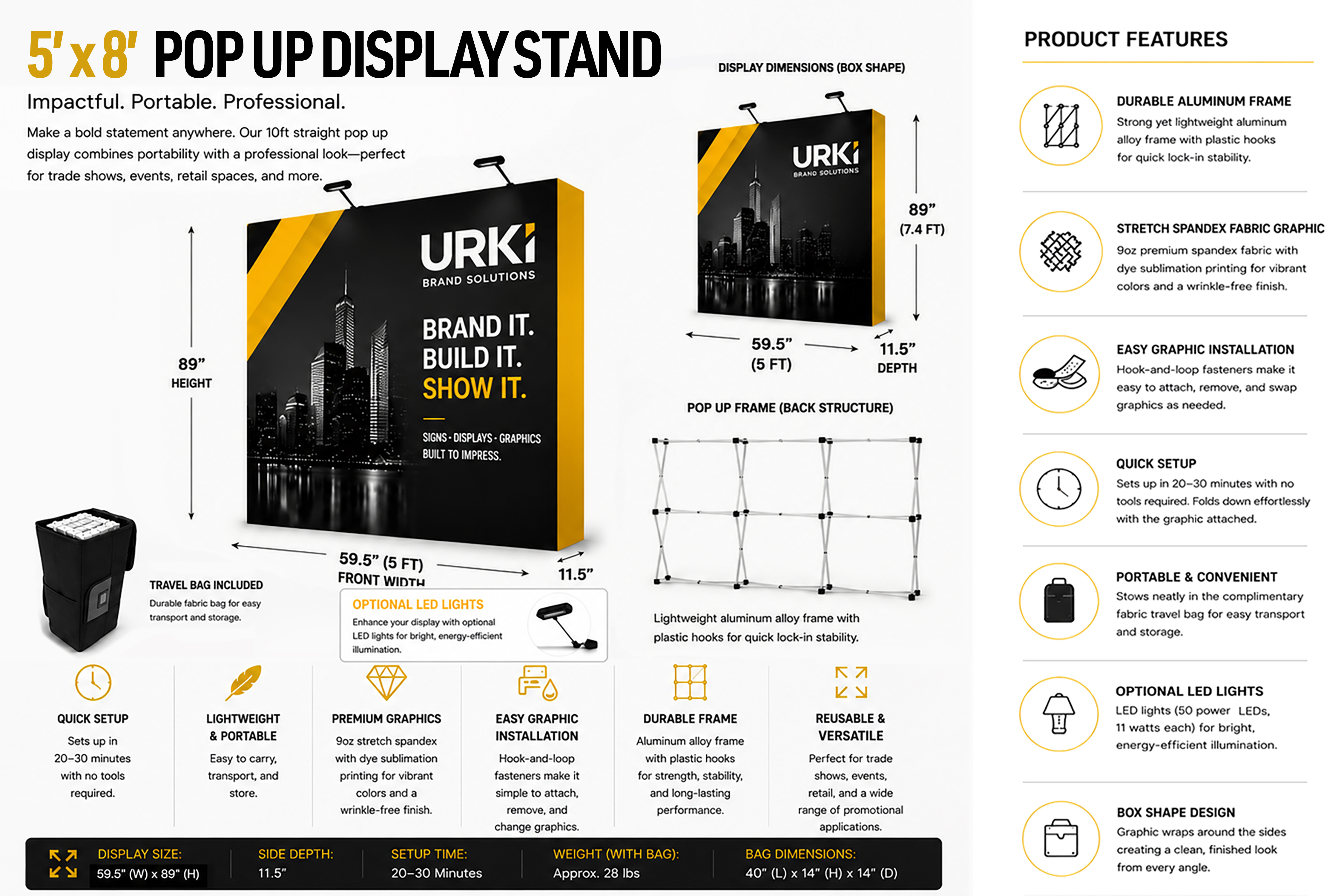 5ft x 8ft pop-up display stand with tension-fabric graphic