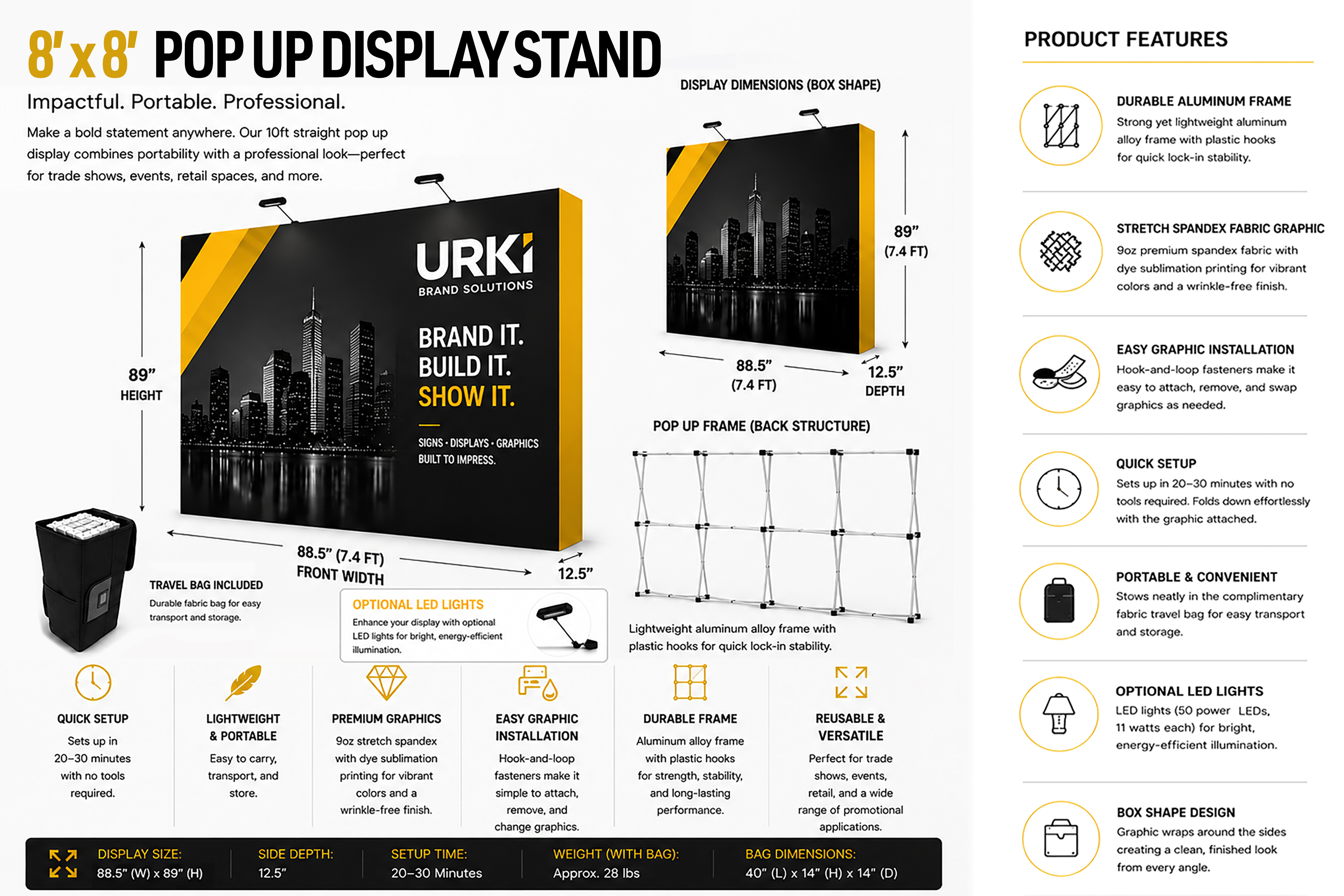 8ft x 8ft pop-up display stand, box-shape tension-fabric graphic