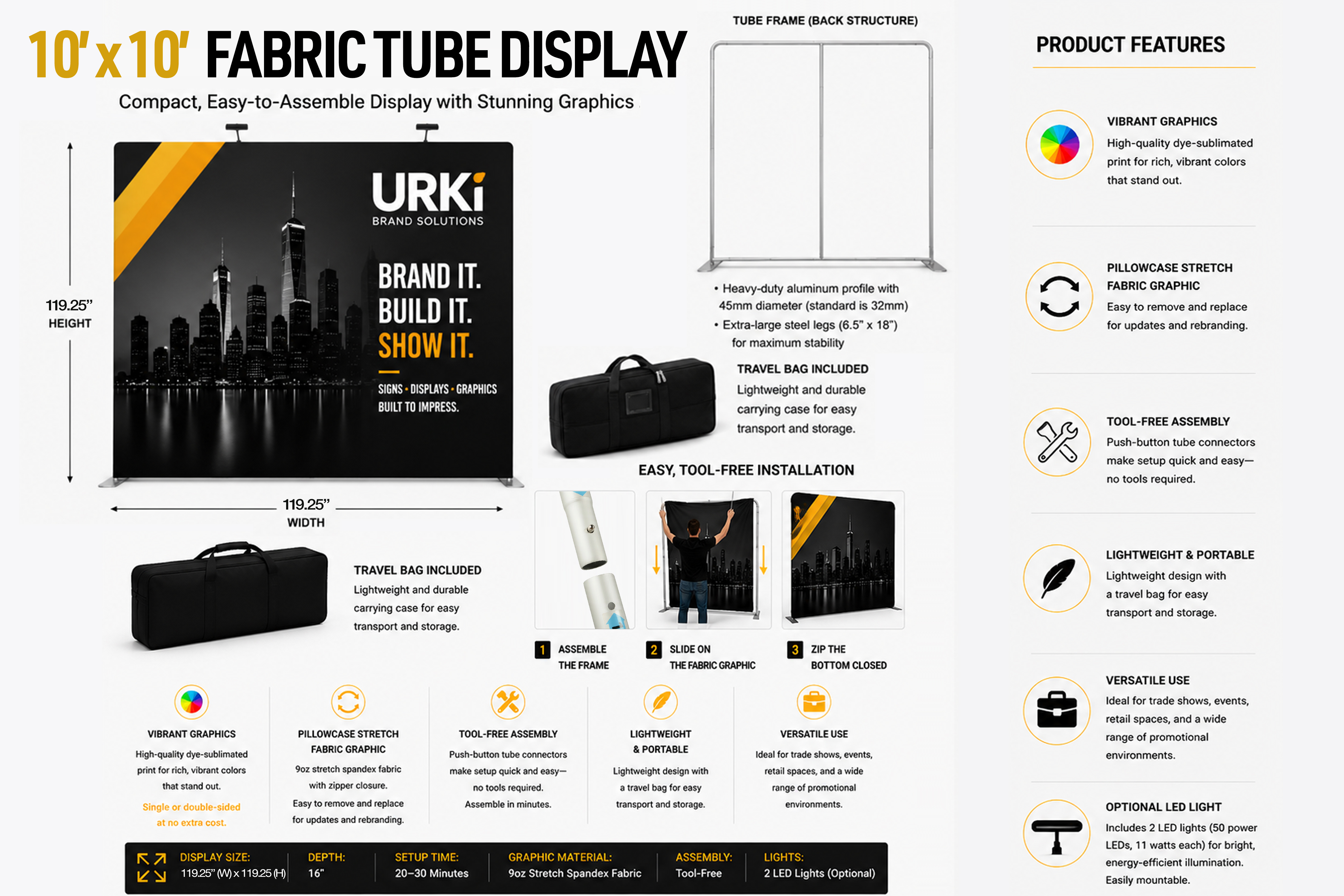 10ft x 10ft fabric tube display, tension-fabric backdrop