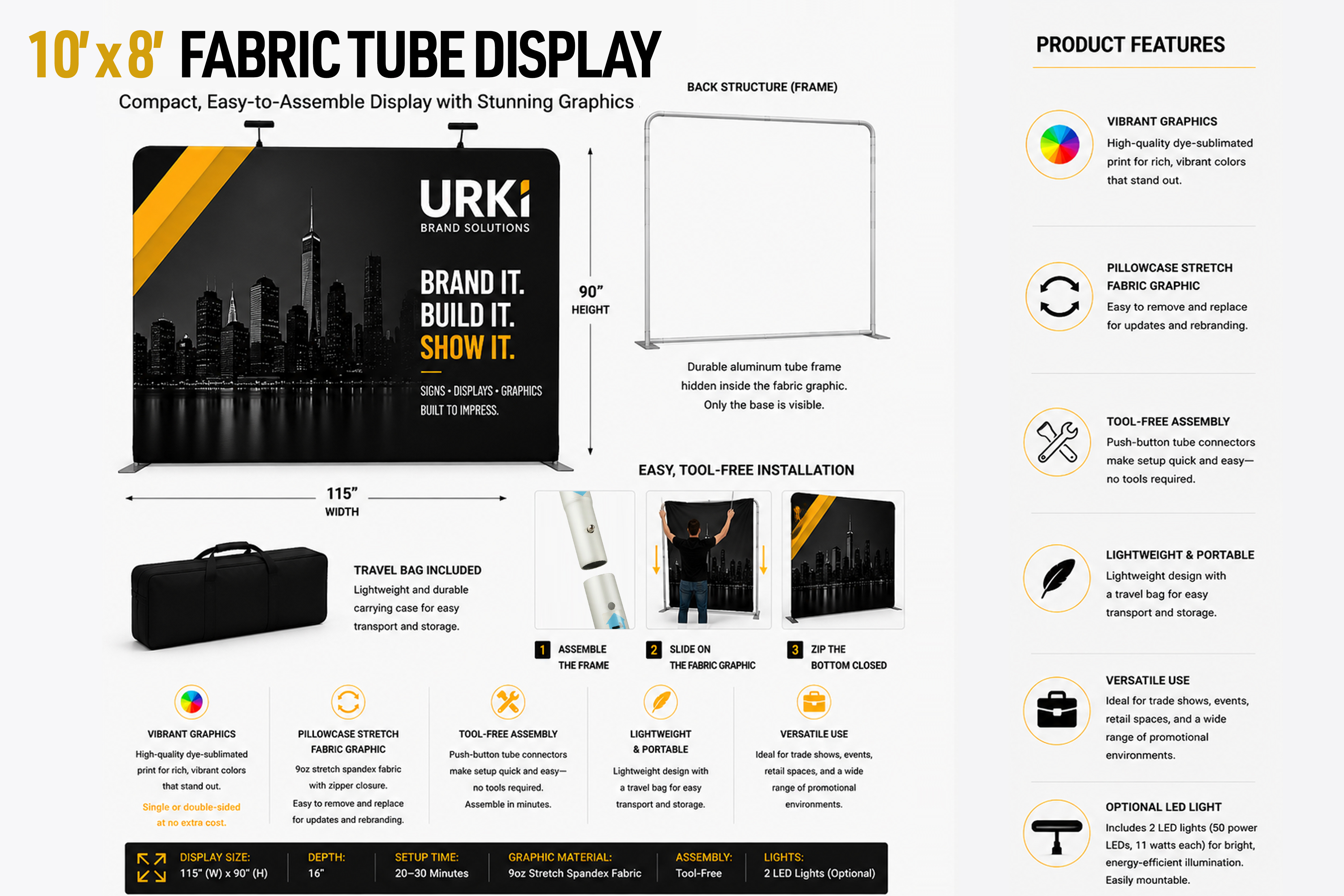 10ft x 8ft fabric tube display, tension-fabric backdrop