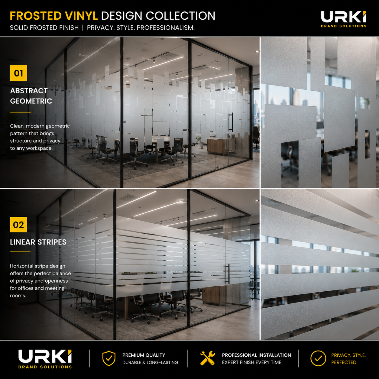 Frosted vinyl design collection: geometric and linear stripe patterns